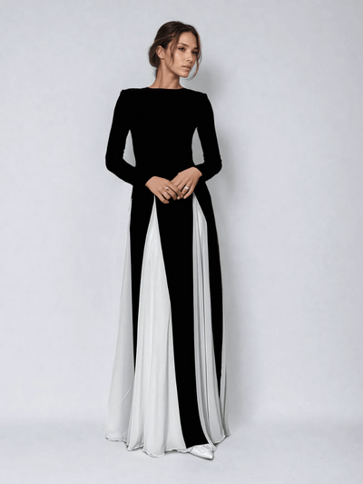 Damen elegantes langärmliges Vintage-Kleid | Maxi