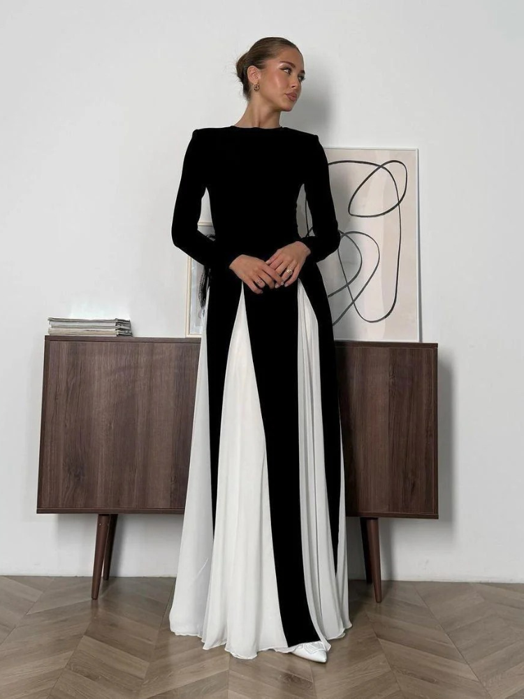 Damen elegantes langärmliges Vintage-Kleid | Maxi