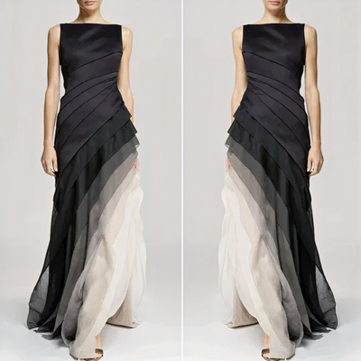 Damen elegantes schwarz-weißes Abendkleid | Maxi