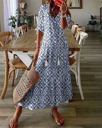 Livia | Damen Elegant Boho Kleid | Sommer in Blau