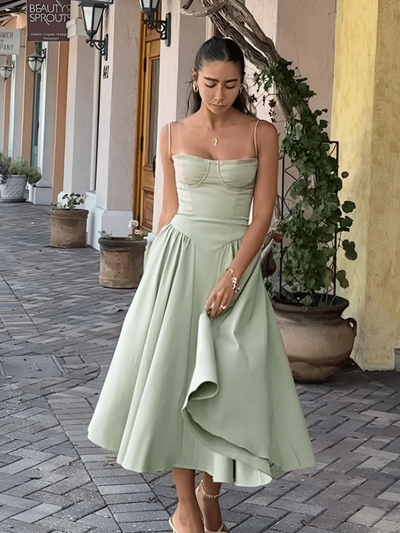 Damen elegantes Taillenformendes Sommerkleid | Midi