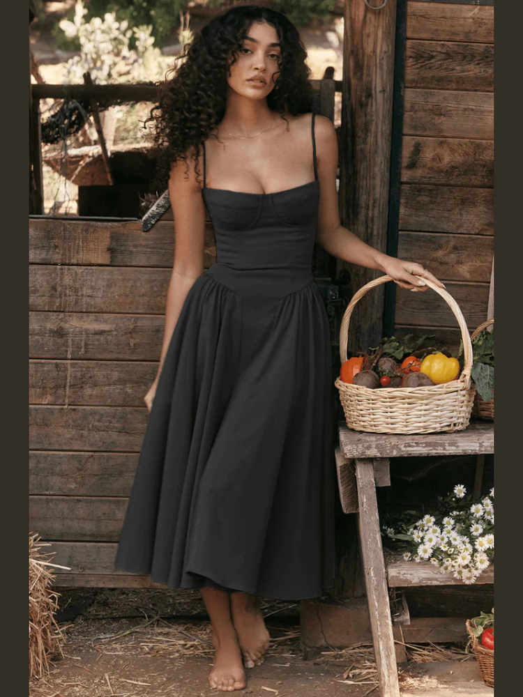 Damen elegantes Taillenformendes Sommerkleid | Midi