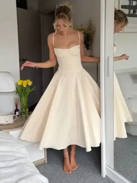 Damen elegantes Taillenformendes Sommerkleid | Midi in Weiß