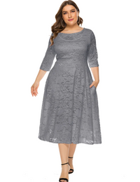 Lorena | Damen Elegant Kleid | Midi in Grau