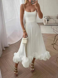 Valda | Damen Festliche Kleid | Midi in Weiss