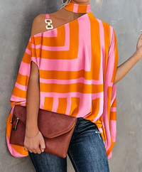 Joana | Damen Party Oberteil | Festlich in Orange-rosa gestreift