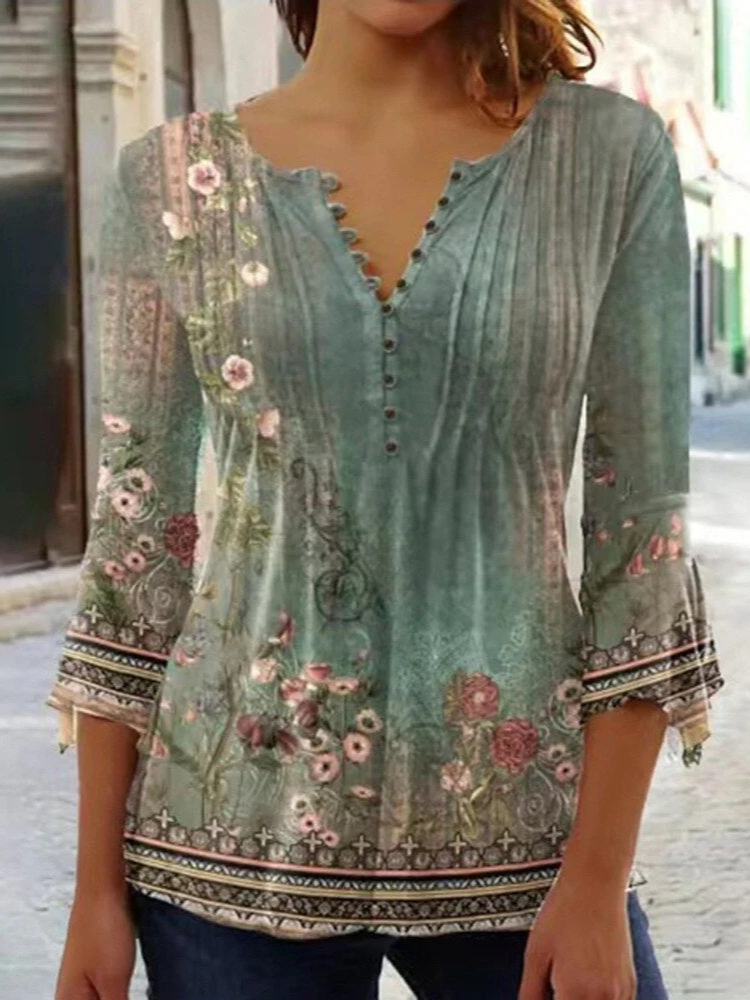 Damen geblümte Langarmbluse | Elegante