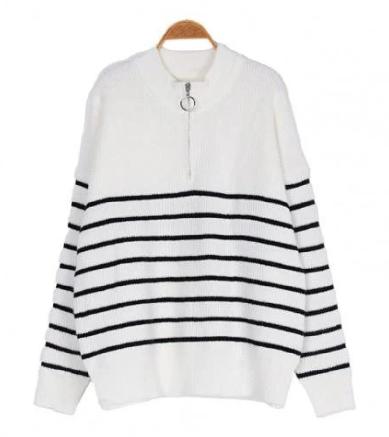 Elsbeth | Damen Reißverschluss-Pullover | Gestreift