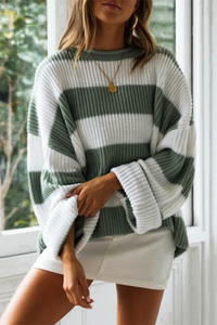 Hilda | Damen Gestreifter Pullover | Oversize in Grün