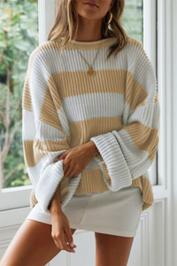 Hilda | Damen Gestreifter Pullover | Oversize in Khaki
