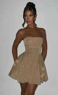Kirsa | Damen Glitzer Cocktailkleid | Mini in Gold