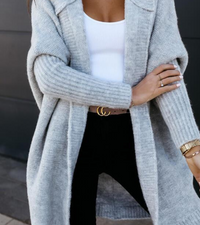 Victoria | Damen Lange Strickjacke | Mit Kapuze in Grau
