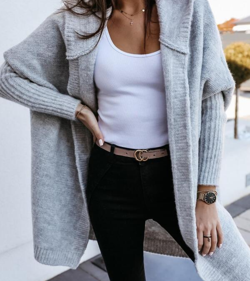 Victoria | Damen Lange Strickjacke | Mit Kapuze