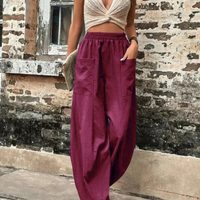 Evi | Damen High-Waist Hose | Loose Fit in Dunkelrot