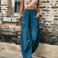 Evi | Damen High-Waist Hose | Loose Fit in Blau Grün