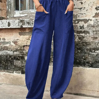 Evi | Damen High-Waist Hose | Loose Fit in Blau
