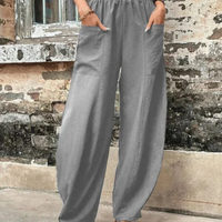 Evi | Damen High-Waist Hose | Loose Fit in Grau