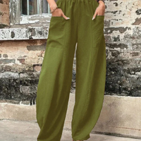 Evi | Damen High-Waist Hose | Loose Fit in HellGrün
