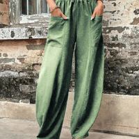 Evi | Damen High-Waist Hose | Loose Fit in Olivegrün