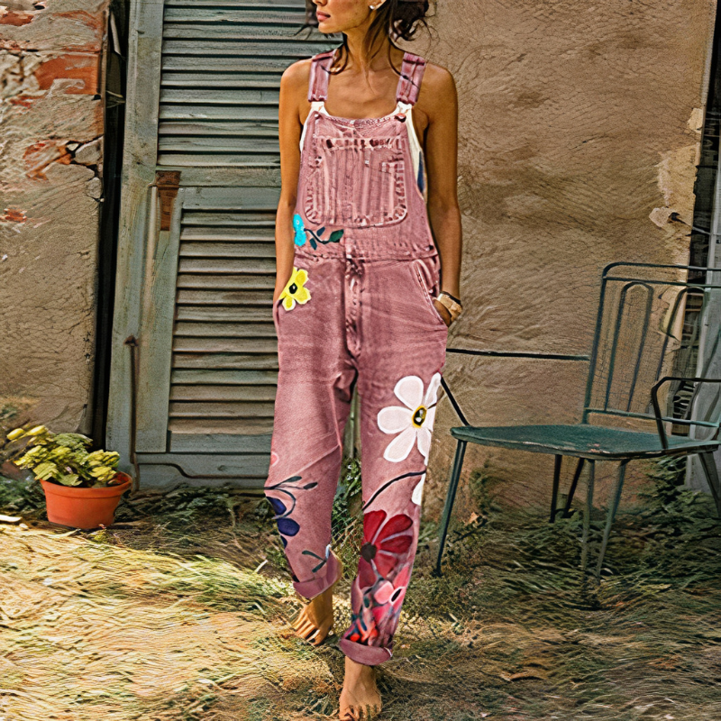 Damen-Jumpsuit aus geblümtem Denim | Sommer