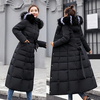 Bina | Damen Kapuze Steppjacke | Lange Mantel in Schwarz