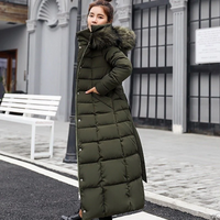 Bina | Damen Kapuze Steppjacke | Lange Mantel in Armeegrün