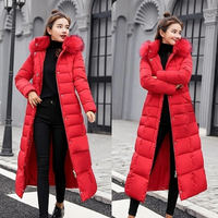 Bina | Damen Kapuze Steppjacke | Lange Mantel in Rot