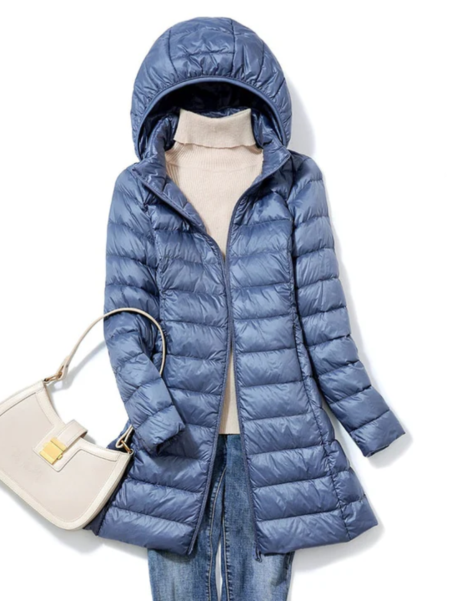 Hedda | Damen Lange Steppjacke | mit Kapuze