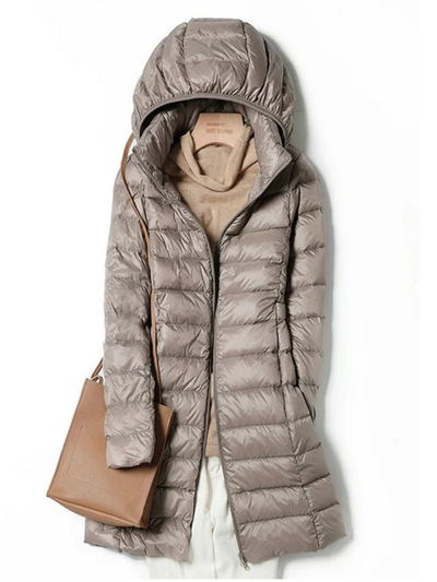 Hedda | Damen Lange Steppjacke | mit Kapuze