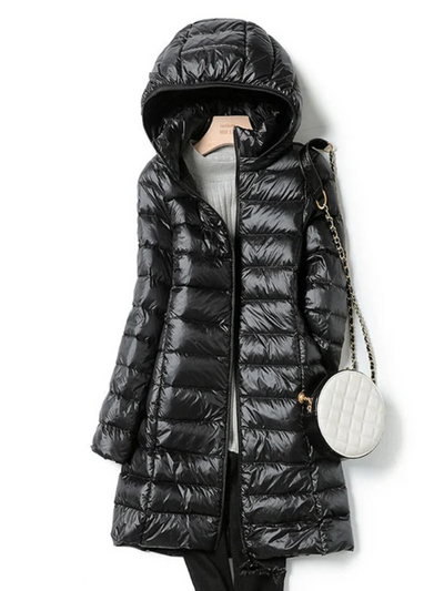 Hedda | Damen Lange Steppjacke | mit Kapuze