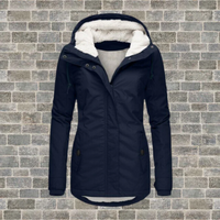 Vika | Damen Lange Winterjacke | mit Kapuze in Marineblau
