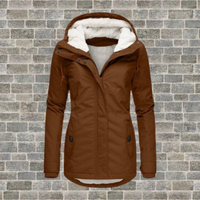 Vika | Damen Lange Winterjacke | mit Kapuze in Braun