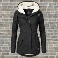 Vika | Damen Lange Winterjacke | mit Kapuze in Schwarz