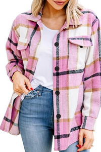 Una | Damen Karierte Strickjacke | Blau in Rosa