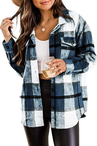 Una | Damen Karierte Strickjacke | Blau in Blau