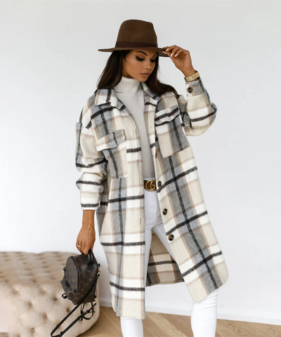 Tabe | Damen Lange Strickjacke | Kariert