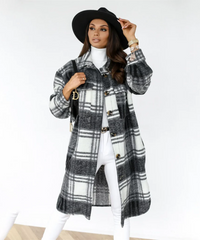 Tabe | Damen Lange Strickjacke | Kariert in Schwarz