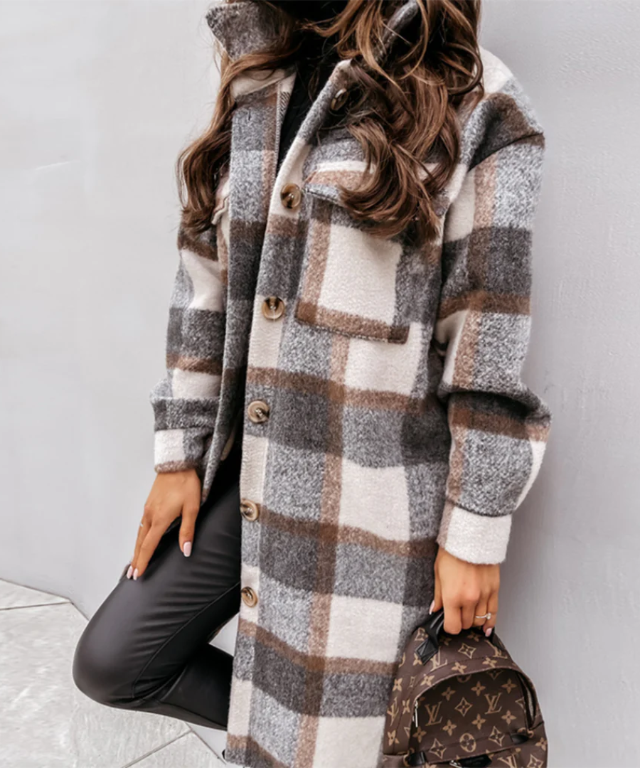 Tabe | Damen Lange Strickjacke | Kariert