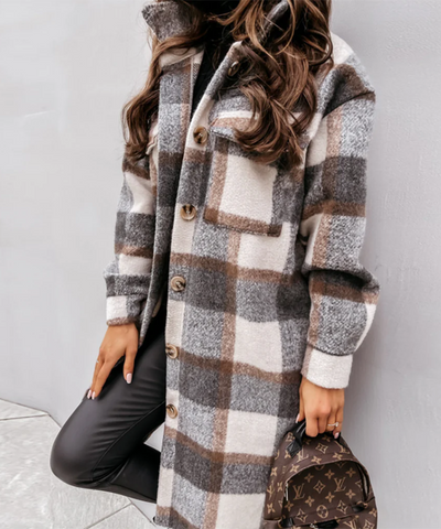 Tabe | Damen Lange Strickjacke | Kariert