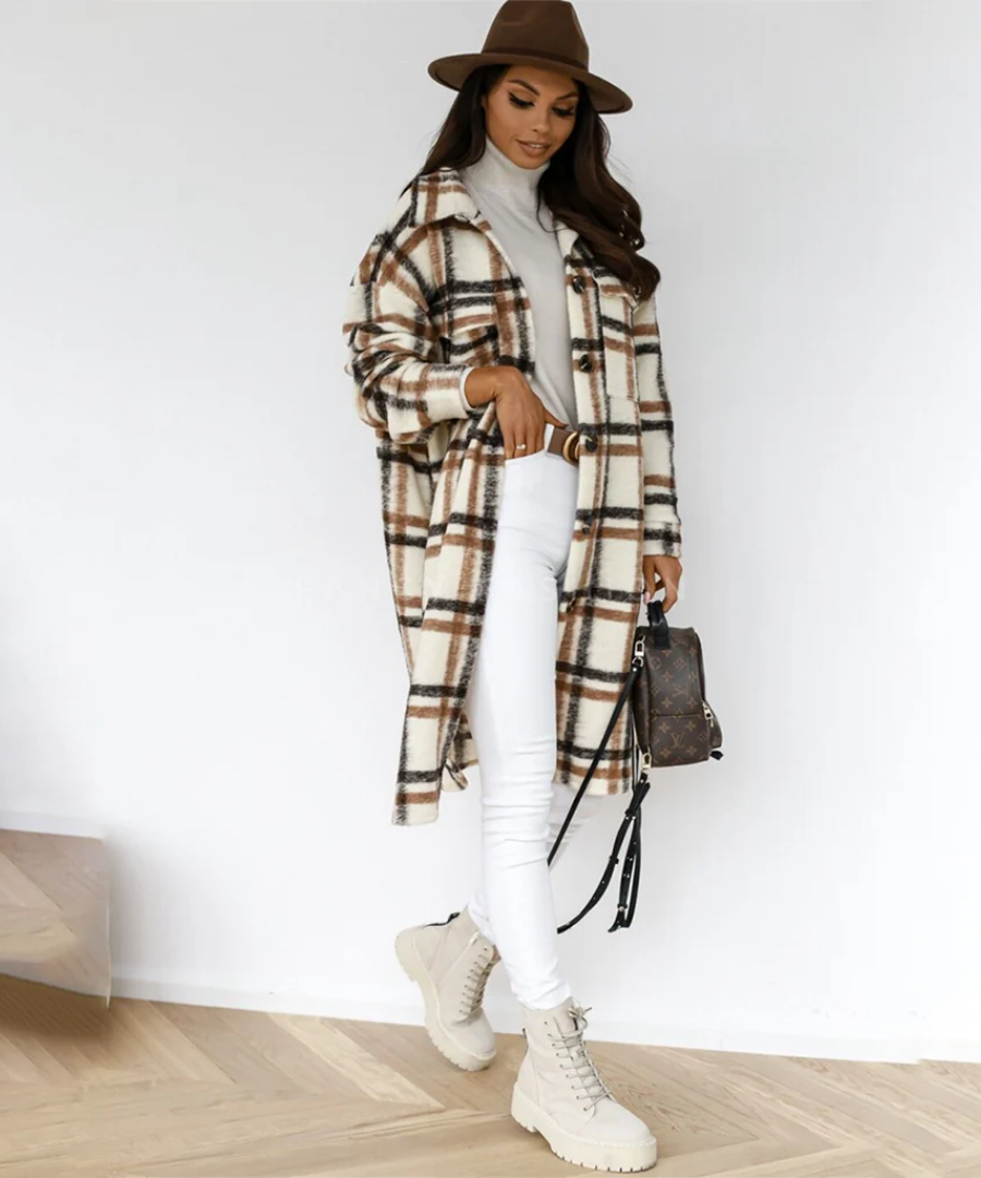 Tabe | Damen Lange Strickjacke | Kariert