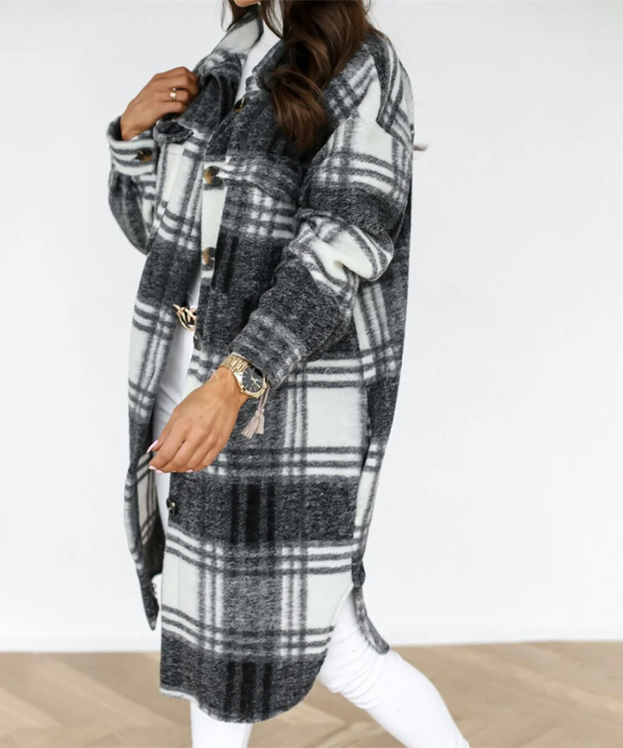 Tabe | Damen Lange Strickjacke | Kariert