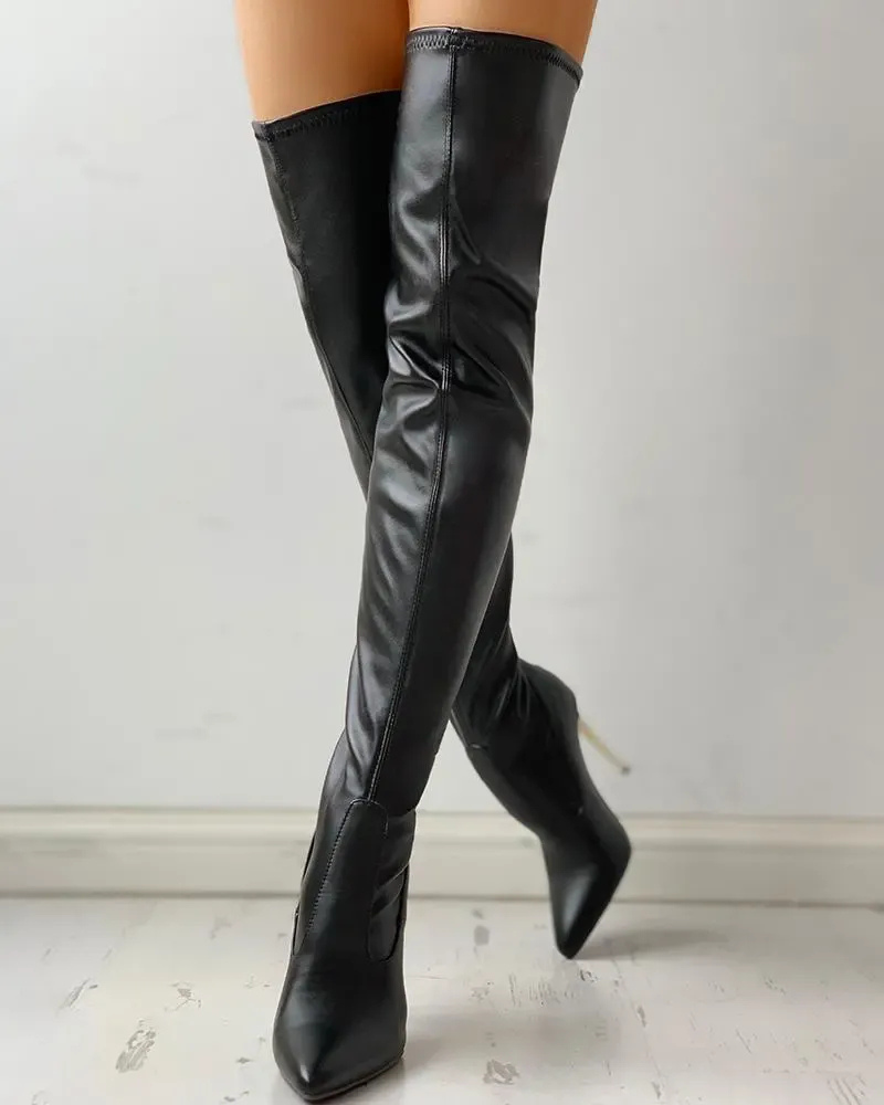 Damen klassische schwarze Overknee-Stiefel | Hohe