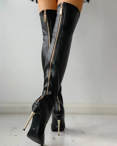 Damen klassische schwarze Overknee-Stiefel | Hohe
