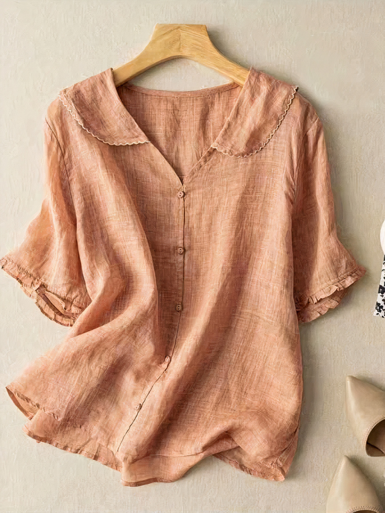 Damen klassische Vintage-Bluse | Kurzarm