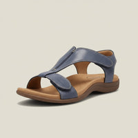 Greta | Damen Komfortable Sandalen T-Strap Klettverschluss Offene Zehenpartie in Schieferblau