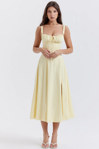 Enjiel | Damen Lange Sommerkleid | Midi in Schwach gelb