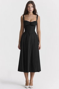 Enjiel | Damen Lange Sommerkleid | Midi in Schwarz