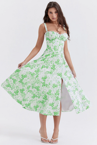 Enjiel | Damen Lange Sommerkleid | Midi in Weiß hellgrün