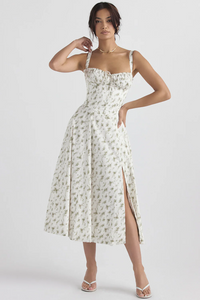 Enjiel | Damen Lange Sommerkleid | Midi in Weiß Grün
