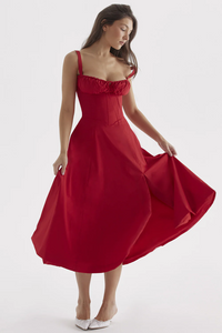 Enjiel | Damen Lange Sommerkleid | Midi in Rot